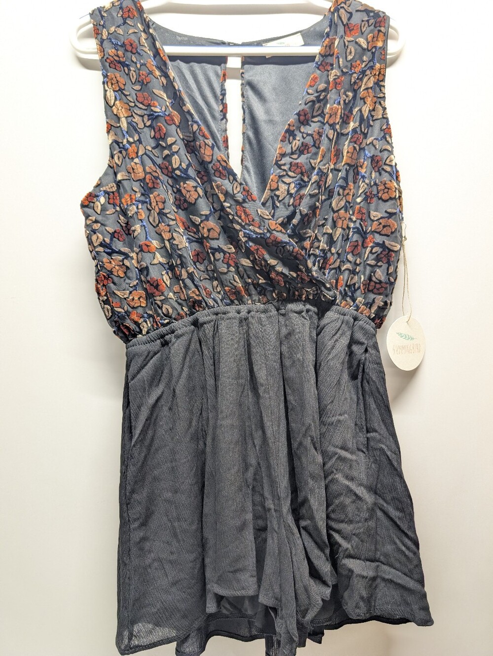 Hummingbird Black Floral Velour Romper Size Small, Med,Large